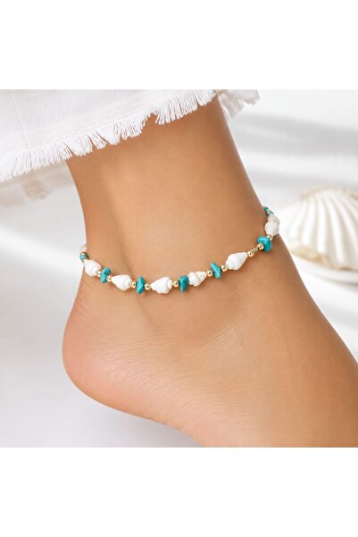 Home Turquoise Stone Sea Shell Gold Anklet