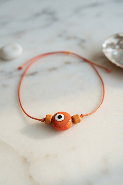 Lisinya Handmade Bohemian Orange Evil Eye Necklace -