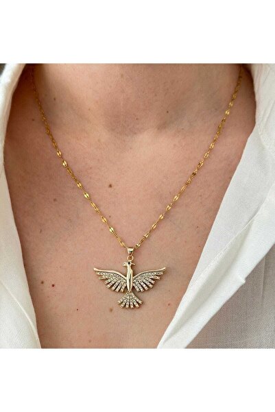 OGHAMAY Gold Color Singapore Chain Zircon Stone Phoenix Bird Steel Necklace -...
