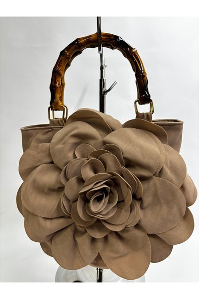 GUSTELLO Flora |   Women's Suede Bag Large Floral Bamboo Handle Handbag