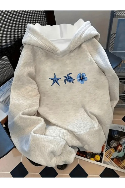 FUFLUNS Sea Star Flower Printed Oversize Unisex Women/Men Hooded Sweatshirt