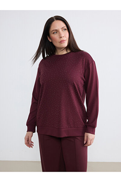 LC Waikiki Özmarka New Season Plus Size Crew Neck Stone Embellished Women's S...