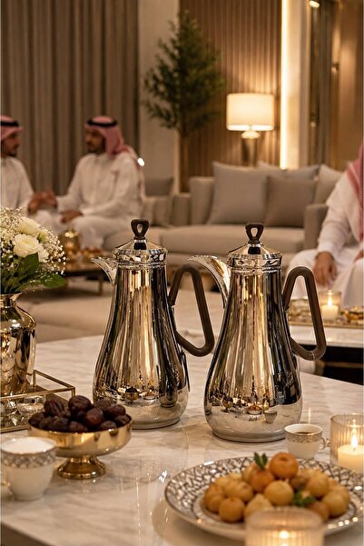 Generic طقم ترامس ضيافة للشاي والقهوة استيل 1+1 لتر بتصميم فاخر وعصري لجلسات ...