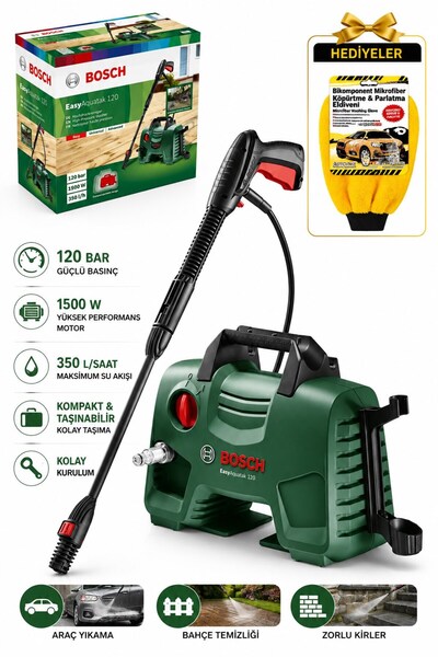 Bosch Ev Tipi Basınçlı Yıkama Makinesi 120 Bar 1500W Araba ve Motosiklet Yıka...