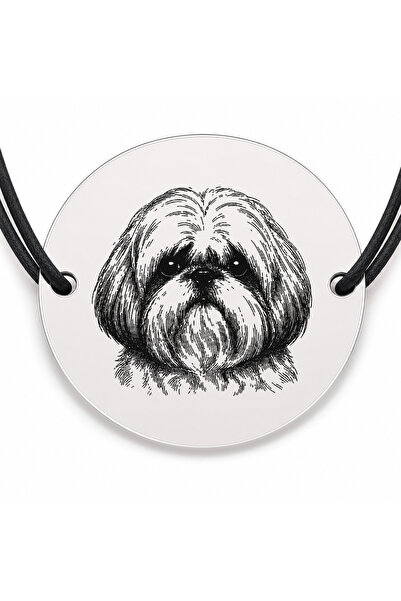 Simoshop Brățară argint 925 cu bănuț gravat portret de Shih Tzu, șnur negru r...