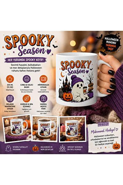 Cadılar Bayramı Hayalet Porselen Kupa 325 ml – Sevimli Halloween & Balkabağı Kupa
