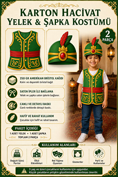 GREATOY Children's Hacivat Costume 2-Piece Cardboard Vest and Hat Set – Haciv...