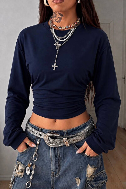 İlayda Toprak Μπλούζα Looc Navy Blue με ελαστικό κορσέ από ύφασμα Oys Modal π...
