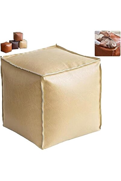 Generic Jaffiust Stuffable Pouf Cover, 16" Faux Leather Storage Footstool, De...