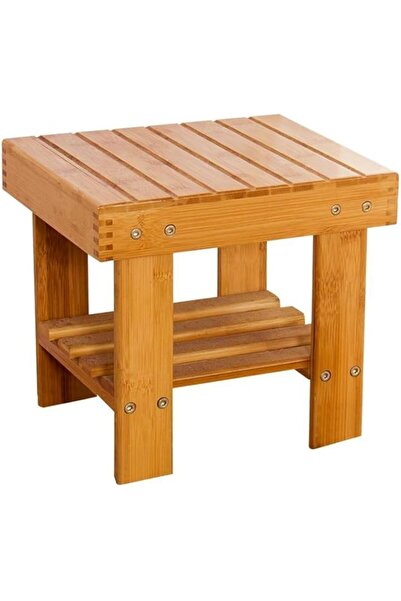 Generic Bamboo Shower Stool With Storage Shelf,Anti-Slip Shower Foot Rest Sto...