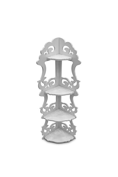 Generic Fitto White 4-Tier Corner Display Shelf - Elegant Scrollwork Design C...