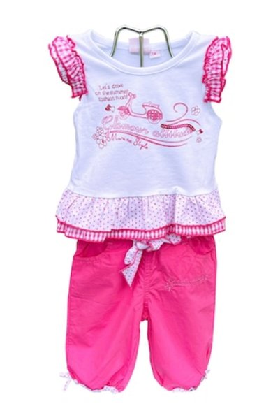 OEM Set roz din 2 piese pentru fete: maiou cu pantaloni scurți - 46794, Alb/Roz