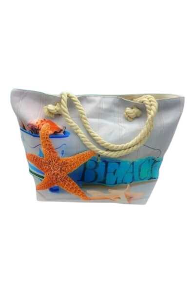 OEMG Geantă de Plajă Model marin - Steluta de mare , 55 × 38 cm , Bej