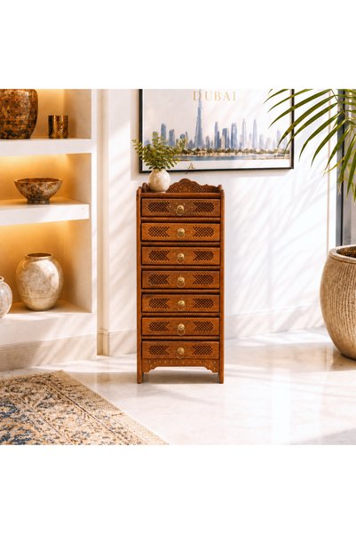Al Athar Arts Elegant Honey Finish Solid Sheesham Wood Drawer Cabinet{width 37 x depth 23 x height 85 cm}