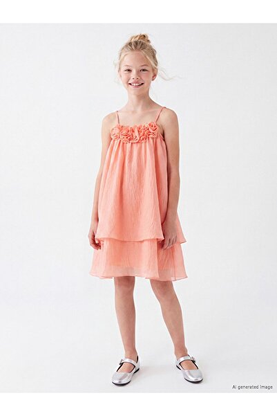 LC Waikiki Lcw Kids Mercan Rose Detailed Layered Girls' Dress