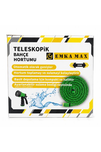 Emka Max 20 Metre Teleskopik Bahçe Hortumu – Otomatik Uzayan Esnek Sulama Hor...
