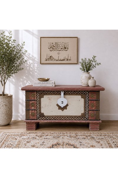 Al Athar Arts Heritage Solid Wood Blanket Treasure Storage Box – Handcrafted{width 80 x depth 40 x height 45 cm}