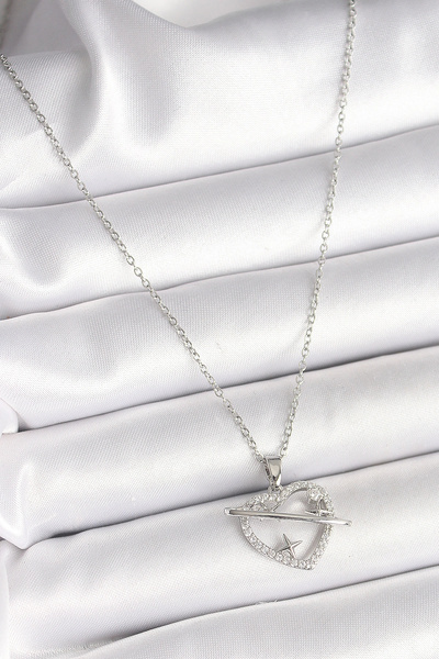 online kapsulavm avm alışveriş 316L Steel Silver Color Chain Zircon Stone Hea...