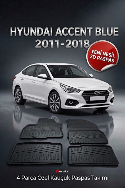 Arabaks HYUNDAİ ACCENT BLUE 2011-2018 4 Parça YENİ NESİL 2D Kauçuk Paspas Tak...