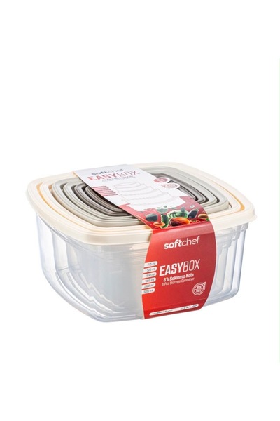 Soft Chef Easybox 6'lı Set Vakumlu Kapaklı Şeffaf Mutfak Saklama Kabı - Çok Amaçlı Organizer Seti
