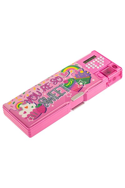 OEM Penar magnetic roz 25,5x3x9cm, design drăguț, cu calculator și ascuțitoar...