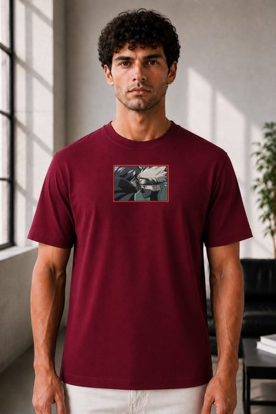 FAUNION Unisex Oversize Embroidered Kakashi and Itachi Design 100% Cotton T-S...