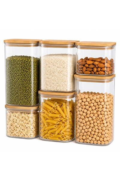 OEM Set de 6 recipiente pentru depozitarea alimentelor, cu capace din bambus,...