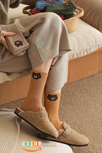 Color Socks 5 Çift İçi Polarlı Teddy Desenli Kadın Havlu Termal Çorap