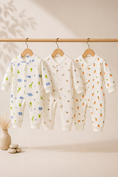 mini kanka 3 Pieces Baby Boy Baby Girl Rompers Unisex Cotton Natural Cotton P...