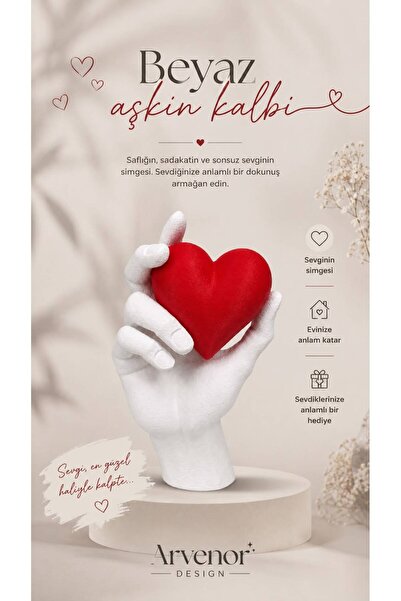 Beyaz Aşkın Kalbi | 15cm | Dekoratif Biblo | 3D Baskı
