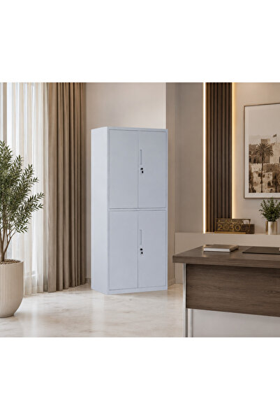 Palma homez خزانة تخزين معدنية بيضاء بأبواب مزدوجة مع أرفف 85×40×185 سم