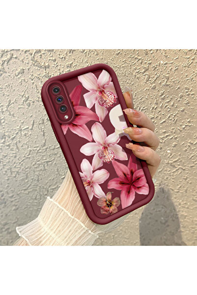SLIMFELT Samsung Galaxy A50/A50S/A30S Uyumlu Pembe Orkide ve Zambak Desenli S...