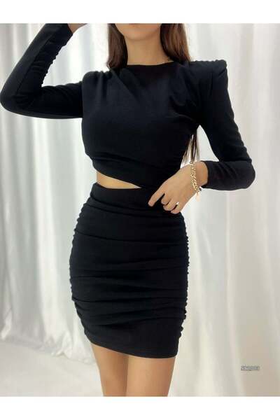 Modafeminen Vatka Detail Low-Cut Waist Mini Dress 582003 Black