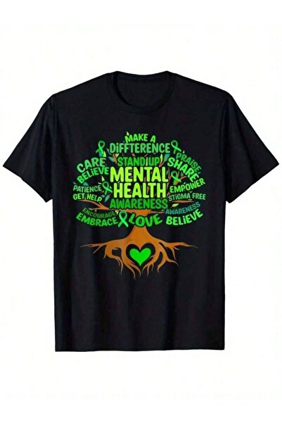 21JNRY Mental Awareness Tree Graphic-Shirt Men Women, Black With Green Ribbon...
