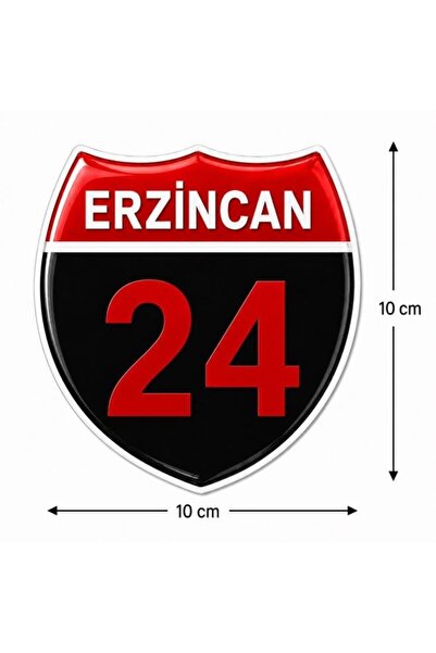 Redline Grafik Redlinegrafik Erzincan 24Plaka Kodlu 3D Kabartmalı Araç 1 Adet Sticker Etiket kırmızı siyah Renk