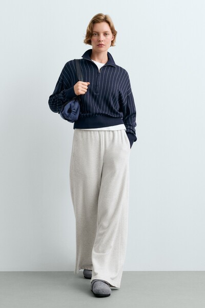Oysho Pinstripe half-zip knit jumper