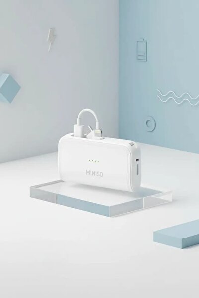 Miniso Lisanslı Çift Kablolu 4500mAh Powerbank X-45DX Beyaz – Kompakt Şarj De...