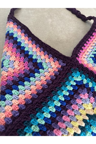 örgü Hand Knitted Colorful Granny Square Bag – Shoulder Bag – Handmade Colorful Bag