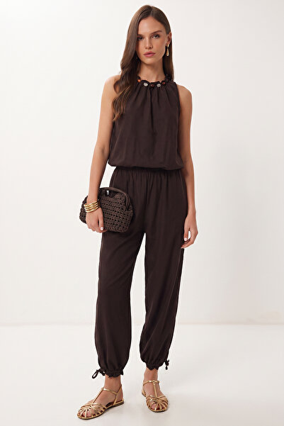 Lovelyİstanbul Bead Detailed Woven Top and Bottom Set Lby0065 Aci Brown