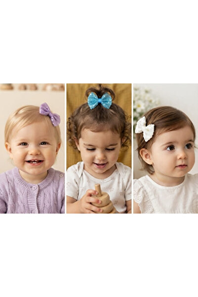 Liliza Accessories Lila-Beyaz-Mavi Renkli Pul Payet 3lü Bebek-Çocuk Klips Tok...
