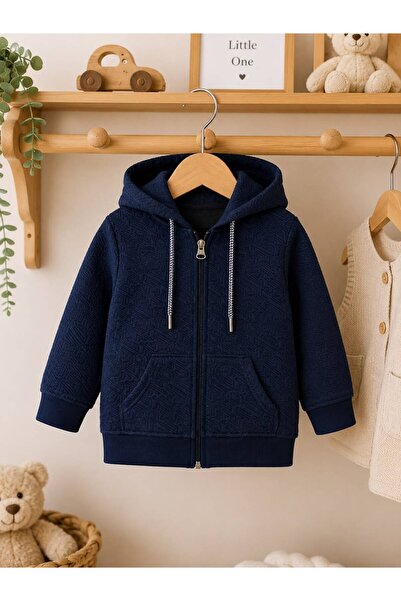 Lumos Trade Boy's Navy Blue Hooded Zippered Cardigan – Patterned Sweatshirt w...