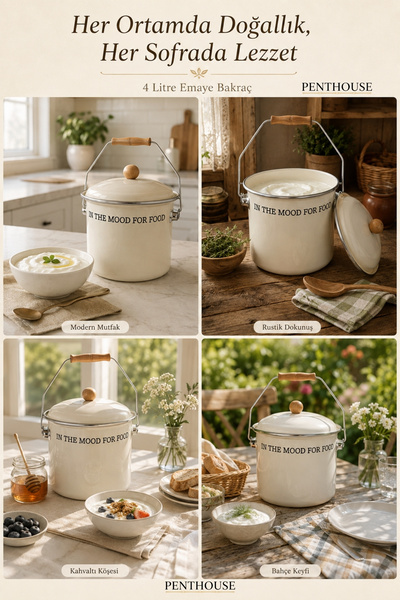 Penthouse 4 Liter Enamel Pot with Lid and Wooden Handle Cream 18 cm