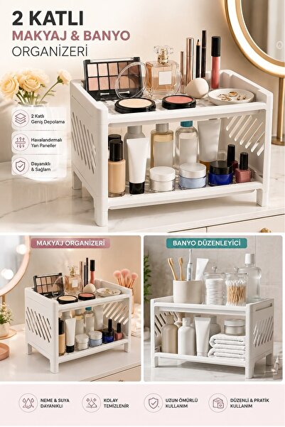 Kitchen Live 2 Katlı Makyaj ve Banyo Organizeri Çok Amaçlı Düzenleyici