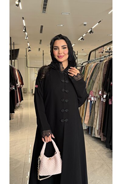 dar laha abaya عباية DR6000 - بقماش كريب ملكي يازرة وكلفة جبير بالكم - اسود