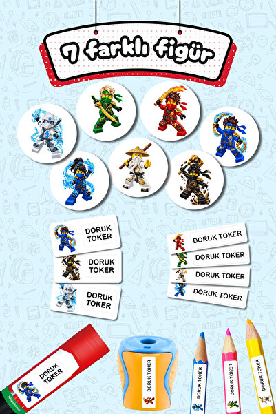 Sticker Ekspres Okul Etiketi Ninjago Lego Kalem Defter Etiketi Özel İsim Yazılabilen Etiket 245 Adet İsim Etiketi
