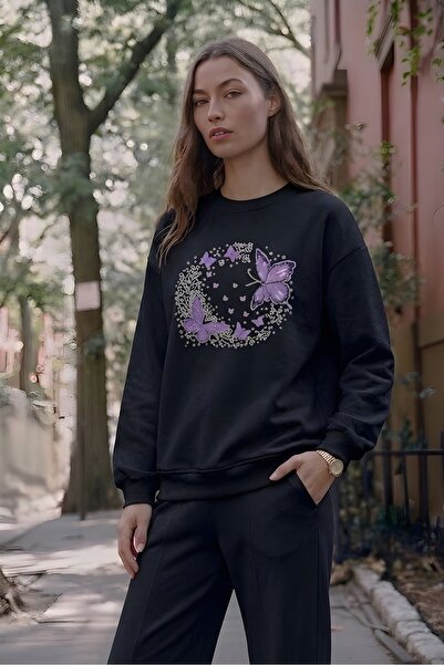 x Tights Butterfly Serisi Oversize Bisiklet Yaka Sweatshirt
