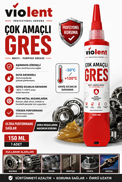 VİOLENT Çok Amaçlı Gres Yağı Katı Aşınmaya Dirençli Suya Dayanıklı -30 /+130 ...
