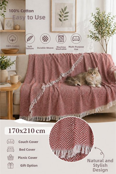 luxeinci Siena Tile Sofa Cover Shawl 170X210 cm Fringed