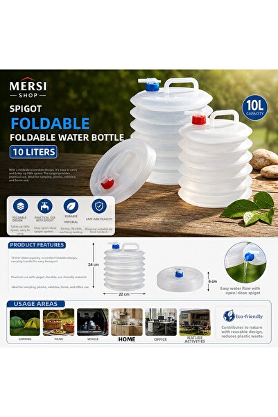 Mersi SHOP Folding Water Canister 10 Liter with Tap Accordion Camping Picnic ...