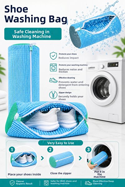 DUFF CLEAN Blue Large Size Microfiber Shoe Washing Bag with Zipper